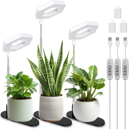 FOXGARDEN Plant Light, 126LEDs Grow Light for Indoor Plants, Full Spectrum Desk Growing Lamp with Detachable Base, Height Adjustable 7.8"-26" with Auto Timer 4H/8H/12H, 4 Dimmable Brightness, 3 Pack