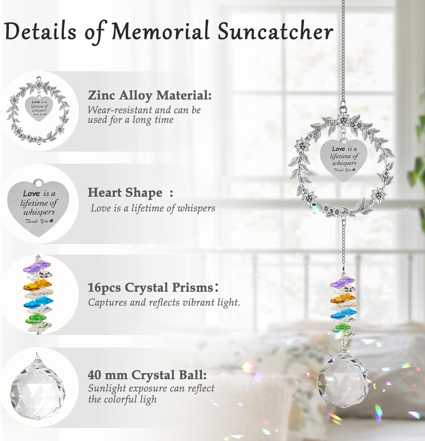Memorial Gifts for Loss of Loved One,Clear Crystal Ball Grief Suncatcher,Rainbow Sympathy Bereavement Gifts,Idea for Loss of Mom Dad Baby Brother Friend Pet