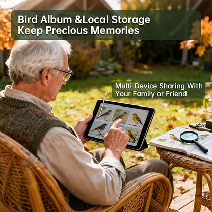 Smart Bird Feeder with Camera, 2K HD, Auto AI Identify 10000+ Birds, Solar-Powered, Night Vision, Real-Time Alerts, Family/Friend Sharing, Gift for Family and Bird Lovers