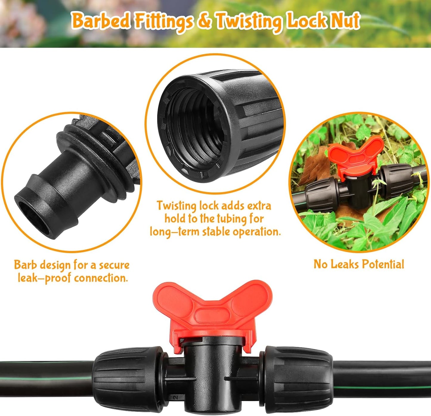 8 Pack Drip Irrigation Valve for 1/2 Inch Drip Tubing (1/2" ID x 0.65" OD)：1/2'' In-line Locked Barbed Ball Valve Drip Line Shut Off Valve Parts In Irrigation System for Garden
