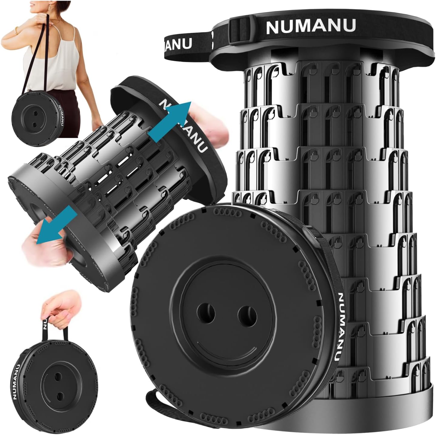 NUMANU 2025 Upgraded Collapsible Stool, 2.5"-18" Max 620lb Portable Folding Stool, Height Adjustable Retractable Telescopic Seat (1Pack Hard Seat)