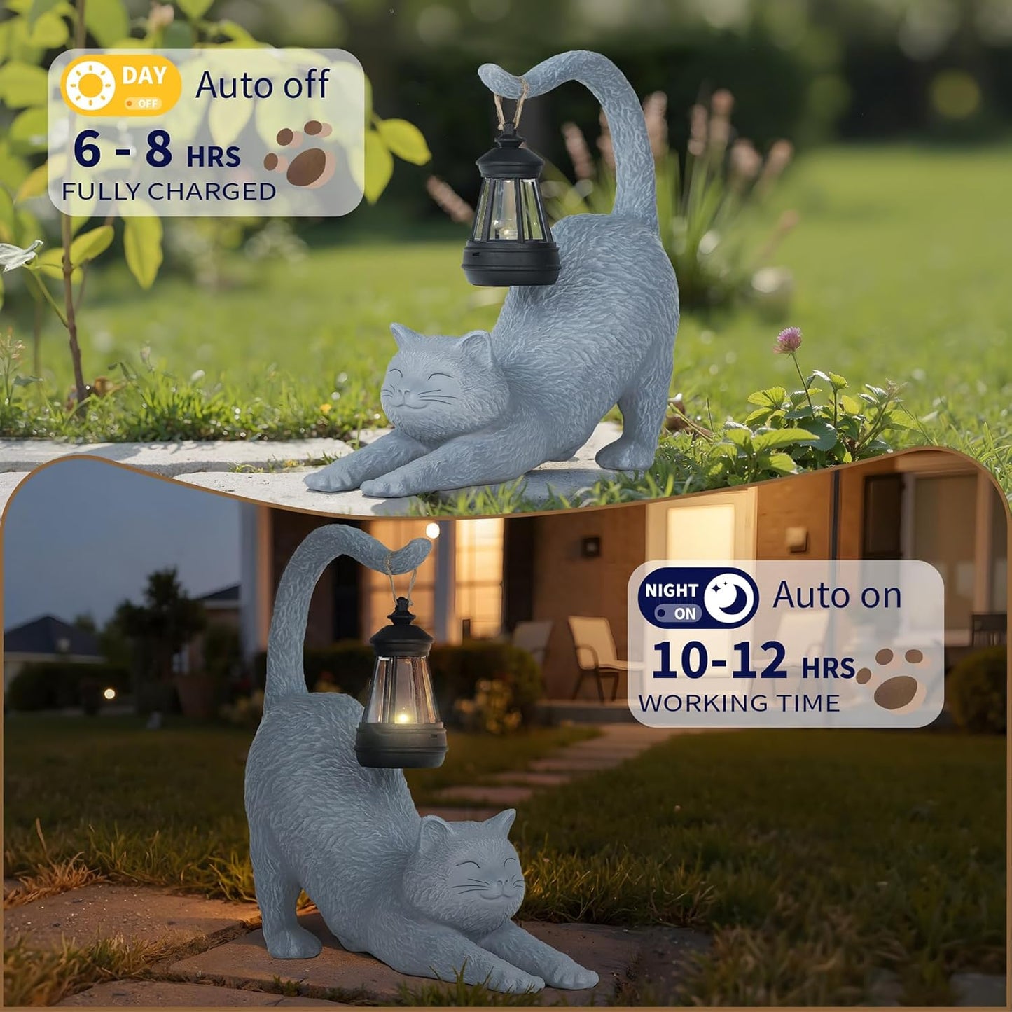 Solar Garden Statues Cat Figurine, Solar Yard Decorations Lawn Ornaments Yard Art Porch Patio Balcony, Cute Housewarming Gifts and Cute Birthday Gifts for Women Mom Grandma