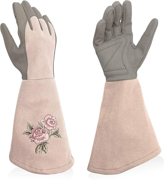 Rose Pruning Gloves Thorn Resistant, Embroidery Gardening Gloves with Extra Long Forearm Protection