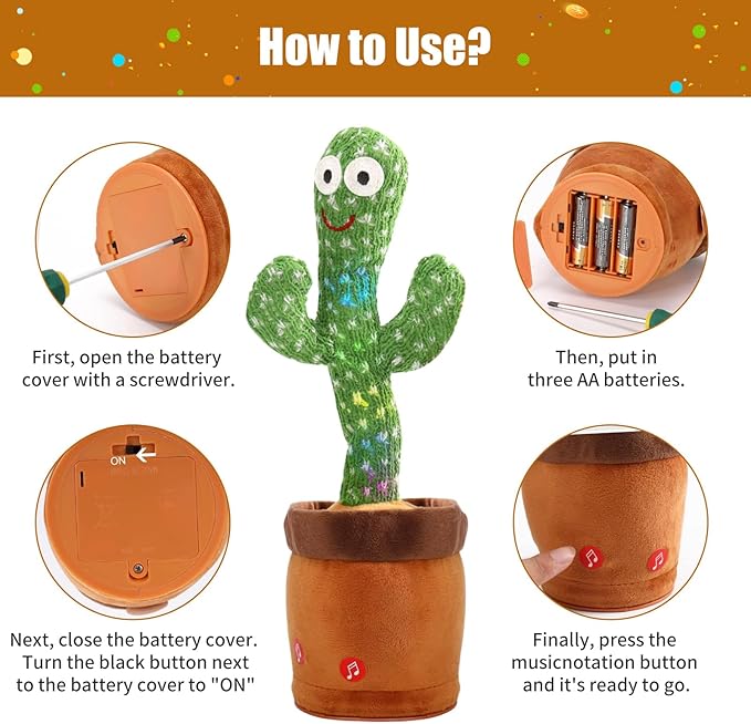 Dancing Talking Cactus Baby Toys 6-12 Months, Singing Cactus Baby Toy Mimicking Toy, Repeats What You Say, Interactive Light Up Toddler Infant Toys Gifts, Sing+Dancing+15S Recording+LED