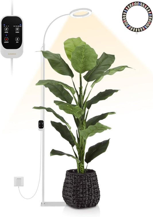 GLOWRIUM 24W LED Grow Light for Indoor Plants, 23.5-71" Adjustable Height, 3-Growing Full Spectrum for Tall Grow Light, High PPFD, 3/9/12/16H Timer, 6-Level Dimming, Ideal for Large Tall Plants