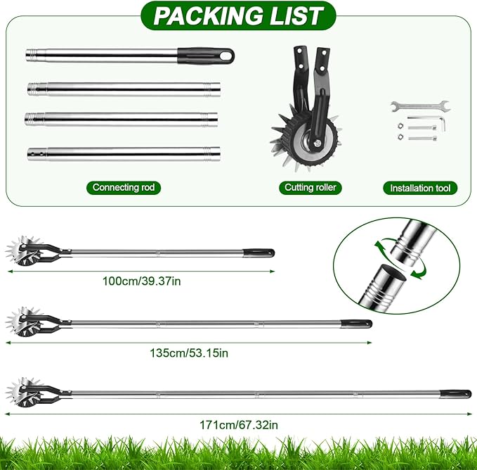 Wheel Rotary Edger Lawn Tool, Sidewalk 66.7Inch Manual Lawn Edger, Grass Edge Trimmer, Adjustable Stainless Steel Handle with Cushion Grip,Soil,Garden and Yard Tool