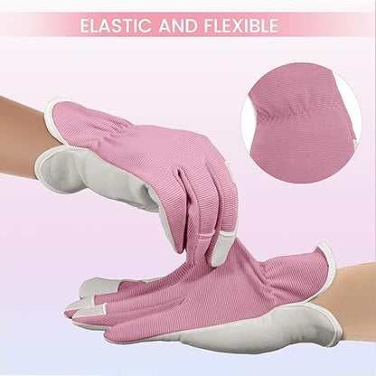 Gardening Gloves, Garden Gloves for Women and Men, Thorn Proof Working Gloves, Durable Leather Work Garden Gloves for Yard & Outdoor Work, Pink, L