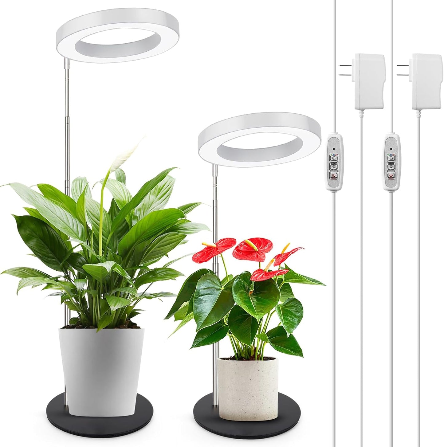 LORDEM Grow Light, LED Plant Light for Indoor Plants Growing, Full Spectrum Desk Growth Lamp with Automatic Timer for 4H/8H/12H, 4 Dimmable Levels, Height Adjustable 9.8"-30.6", Pack of 2