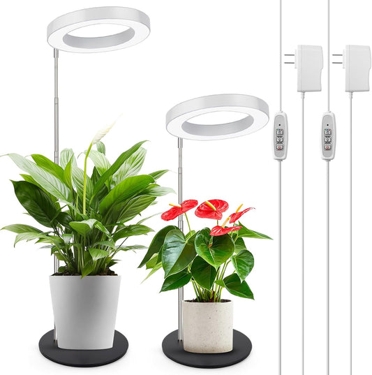 LORDEM Grow Light, LED Plant Light for Indoor Plants Growing, Full Spectrum Desk Growth Lamp with Automatic Timer for 4H/8H/12H, 4 Dimmable Levels, Height Adjustable 9.8"-30.6", Pack of 2