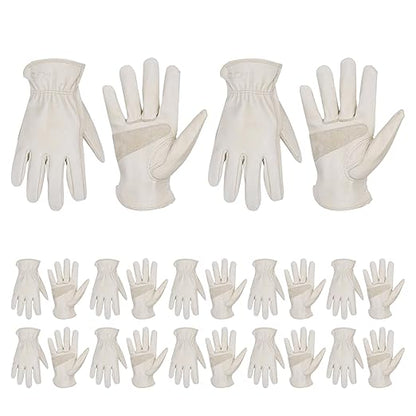 HLDD HANDLANDY 2 Pairs Cowhide Leather Work Gloves with Reinforced Palm for Men & Women (Beige-12pairs, X-Large (Pack of 12))