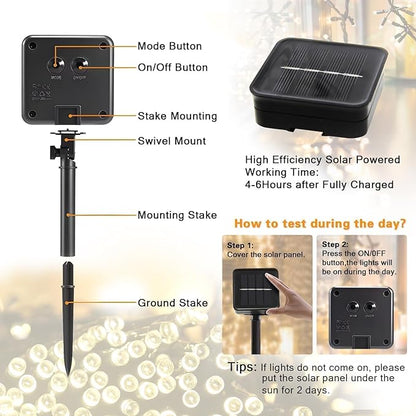 6 Pack Solar String Lights Outdoor, 600 LED Extra-Long 236Ft Solar Lights Outdoor with 8 Lighting Modes, IP65 Waterproof for Garden, Patio, Xmas, Balcony, Tree, Wedding, Party Decor (Warm)