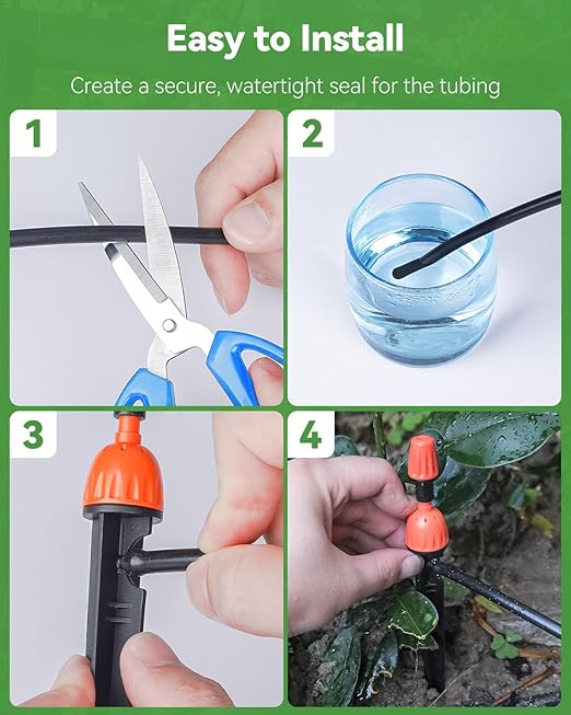 Pawfly 30 Pcs Drip Irrigation Emitters for 1/4" Tubing, 2-in-1 Irrigation Drippers with Misting Nozzles & 8-Stream Sprinklers, Drip Irrigation Parts with Stake & Adjustable 360 Degree Water Flow