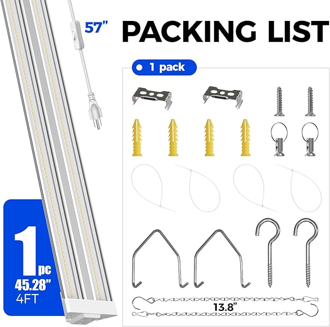 Barrina TX72 4FT Grow Light for Indoor Plants, 72W (500W Equivalent), High PPFD, 5000K Daylight Full Spectrum, Grow Lights for Seed Starting, Vegetable, Greenhouse with On/Off Switch, Linkable, 1 Pack