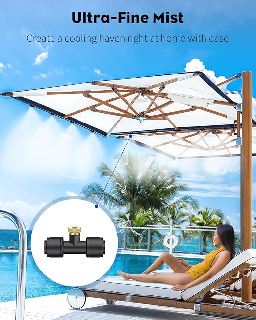 Pawfly Misters for Outside Patio, 50 ft Outdoor Misting Cooling System with 15 Brass Mist Nozzles Water Accessories, Water Misting System for Garden Backyard Greenhouse Trampoline Pool