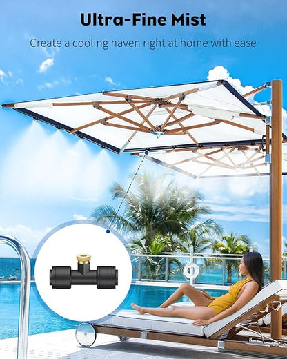 Pawfly Misters for Outside Patio, 50 ft Outdoor Misting Cooling System with 15 Brass Mist Nozzles Water Accessories, Water Misting System for Garden Backyard Greenhouse Trampoline Pool