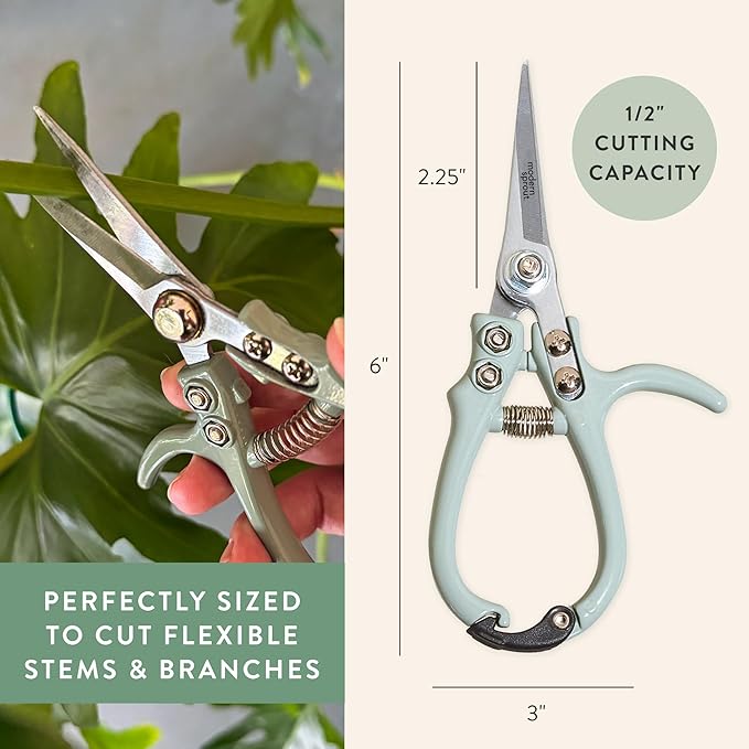 Modern Sprout Pruning Shears - Herb Snipping Scissors- Lightweight Gardening Tools W/Easy Lock - Flower Cutter Garden Shears - Carbon Steel Blade + Reusable Holster (Ocean, 1-Pack)