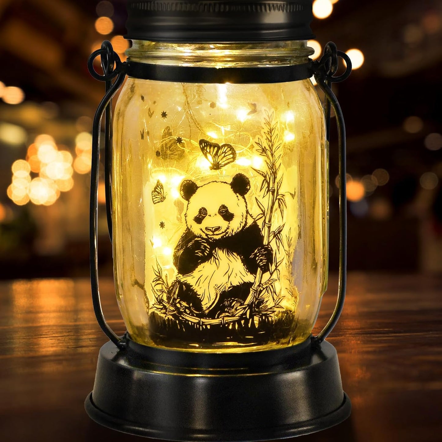 kyoryuger Panda Gifts for Women/Men/Kids Panda Solar Lanterns Mom Grandma Birthday Present Lantern Memorial Lights Solar Garden Decoration Outside for Yard, Patio,Backyard,Porch Torches