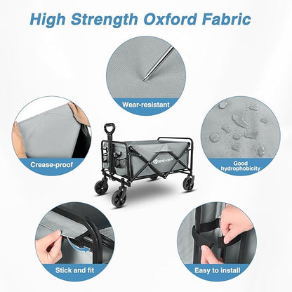 Yesker Foldable Wagon - 220lbs Collapsible Garden Carts with All Terrain Wheels for Outdoor Camping Sports Shopping Gardening - Heavy Duty Portable Utility Trolley (Gray)