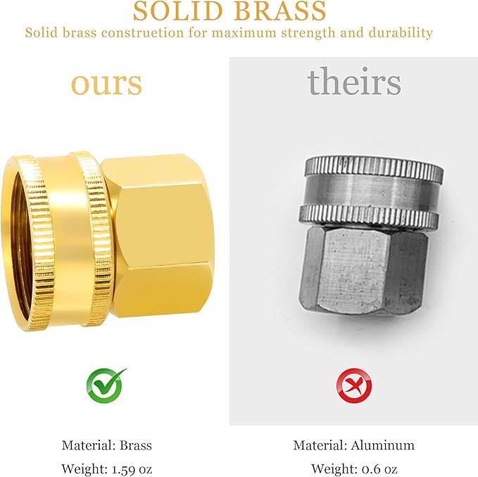 TAROSE 2 Pack Brass Garden Hose Adapter, Female to Female Hose Adapter Connector, GHT to NPT Adapter Hose Fitting,Double Brass Garden Hose to Pipe Fittings Connect