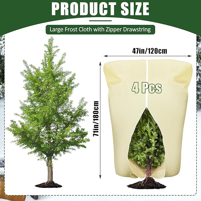 4 Pcs Plant Covers Frost Protection Bag 71" x 47" Winter Reusable Plants Jacket with Drawstring Shrub Protection Wraps Bags Frost Blanket for Winter Outdoor Garden Plants