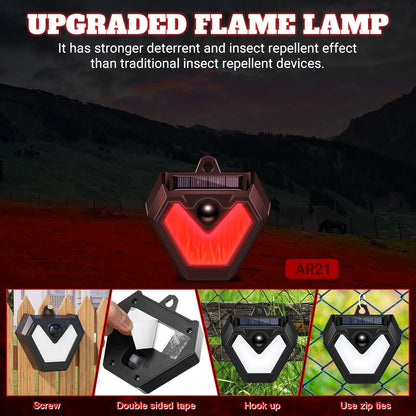 Qualirey 4 Pcs Upgraded Solar Nocturnal Animal Repeller Flickering Flame Outdoor Animal Repellent Motion Activated Coyote Deterrent Light for Skunk Deer Chicken Coop Farm Garden Yard(Red Light)