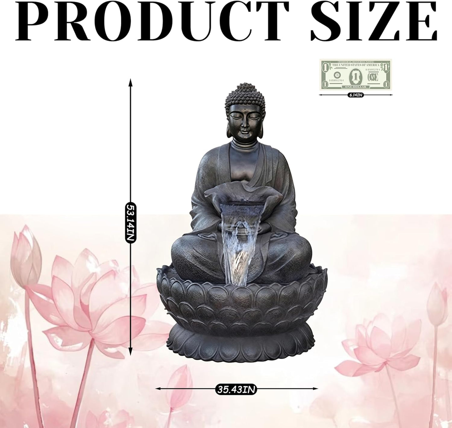 Outdoor Water Fountain Outside, Garden Fountain, Buddha Statue Outdoor/Indoor for Home, Buddha Decor & Gifts, Buddah, Buda, Budda, Buddhas, Chinese Decor & Gifts, Feng Shui (Large)