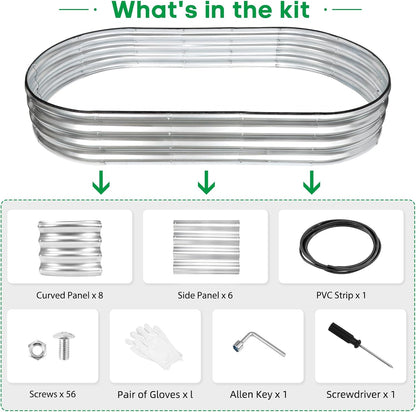 JERIA 6×3×1ft Oval Raised Garden Bed,Galvanized Raised Garden Bed Kit Outdoor Metal Gardening Planter Box for Vegetable, Fruits, Flower，Herbs