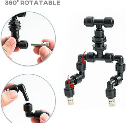 Reptile Terrarium Misting Nozzle 360 Degree Adjustable Reptile Fogger Mist Sprinkler, Dual-Head Black Misting Spray Nozzles for Aquarium Rainforest