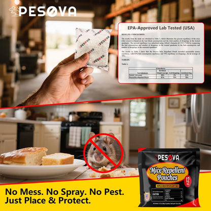 Mouse Repellent Pouches, Natural Rodent Repellent for Home, Car, RV, Garage, and Storage-Peppermint Scented Mice Repellent, Long-Lasting Indoor & Outdoor Rodent Defense (12 Pack)