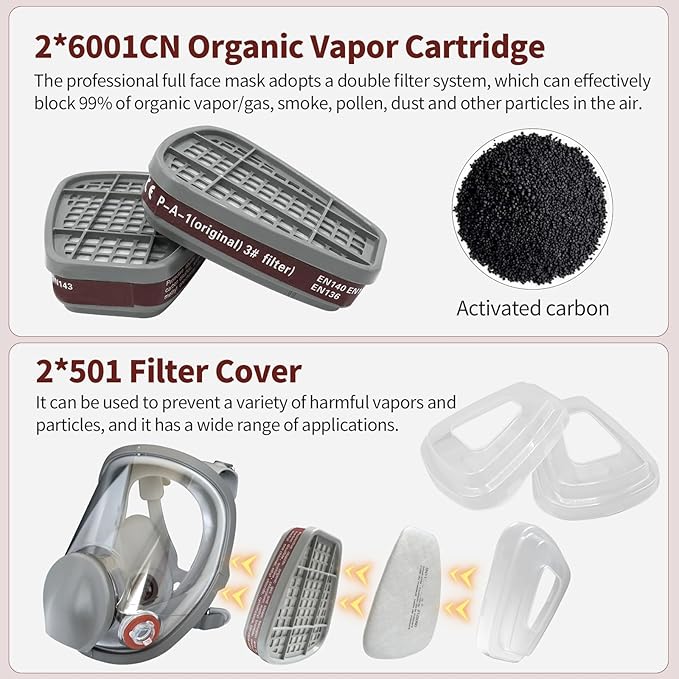 Reusable Respirator Mask - Respirator Mask with Filters, Dust Mask for Spray Paint Chemicals Epoxy Resin