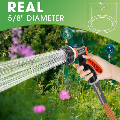 Heavy Duty Garden Hose – 5/8 Inch Flexible, Lightweight Hybrid Hose with 600 PSI Burst Pressure, Swivel Handle, All-Weather Water Hose, Durable Copper Male/Female Fittings (Orange, 50FT)