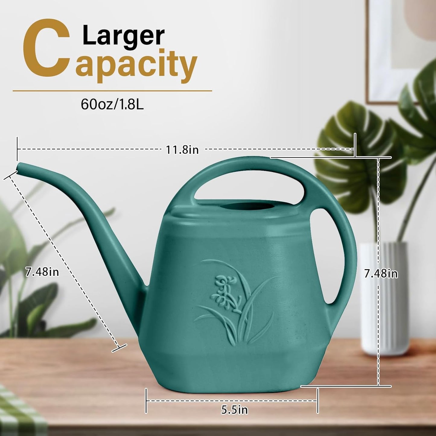 Plastic Watering Can - for Indoor and Outdoor Plant - 1/2 Gallon - Green