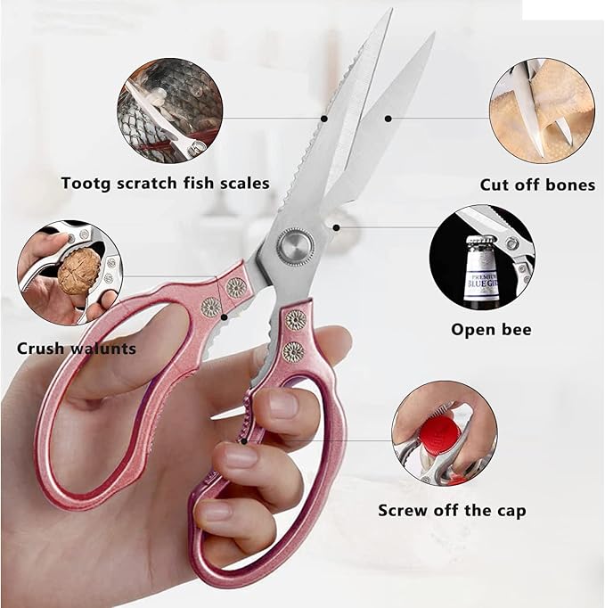 Kitchen Scissors, Heavy Duty Sharp Kitchen Shears Dishwasher Safe, Kitchen Accessories Cooking Shears for Kitchen Meat Chicken Fish Poultry Herb Bread (Rose gold)