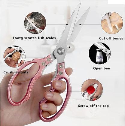 Kitchen Scissors, Heavy Duty Sharp Kitchen Shears Dishwasher Safe, Kitchen Accessories Cooking Shears for Kitchen Meat Chicken Fish Poultry Herb Bread (Rose gold)