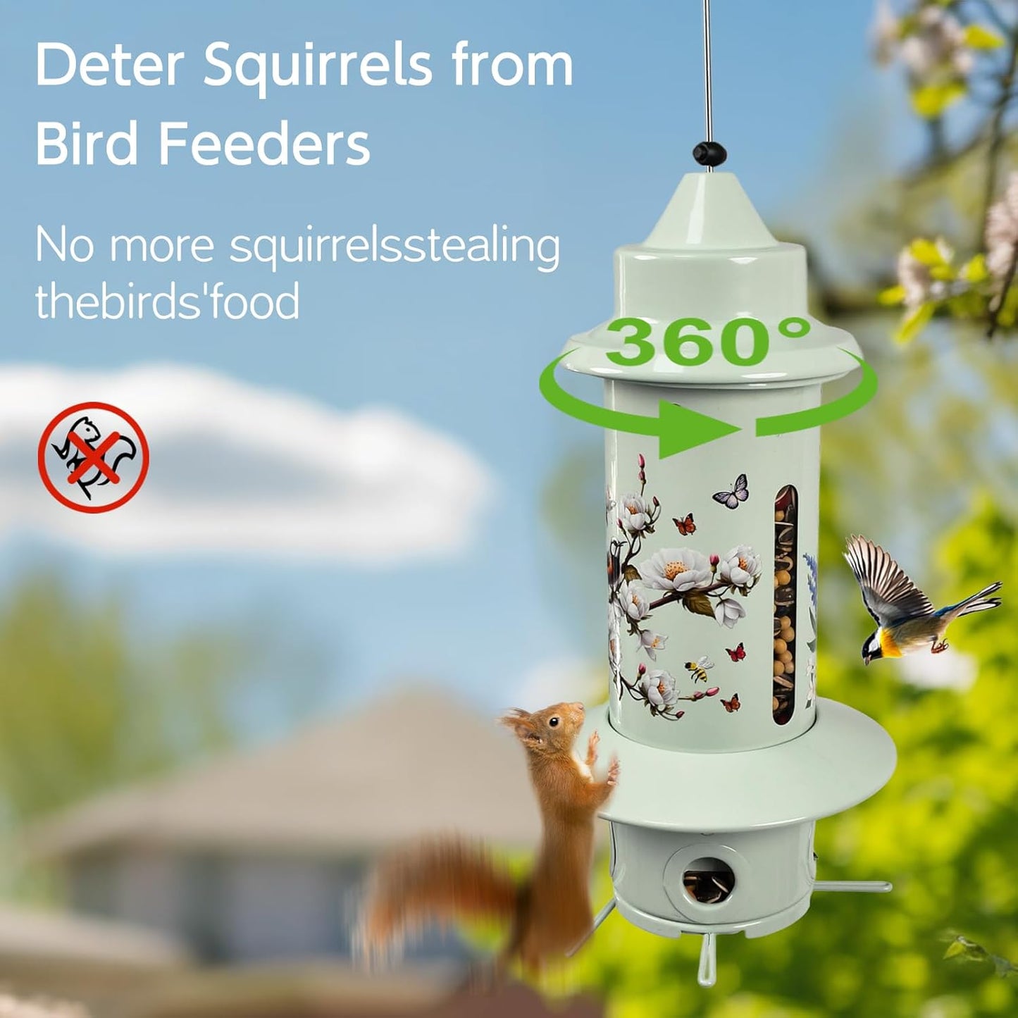 Squirrel Proof Bird Feeders, Long Lasting Bird Feeder for Outdoors, Reliable and Rust Resistant Metal Station for Prevents Squirrels from Stealing Food,5LB Large Capacity,Green