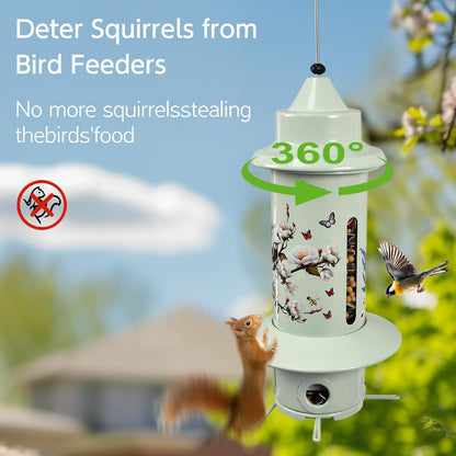 Squirrel Proof Bird Feeders, Long Lasting Bird Feeder for Outdoors, Reliable and Rust Resistant Metal Station for Prevents Squirrels from Stealing Food,5LB Large Capacity,Green