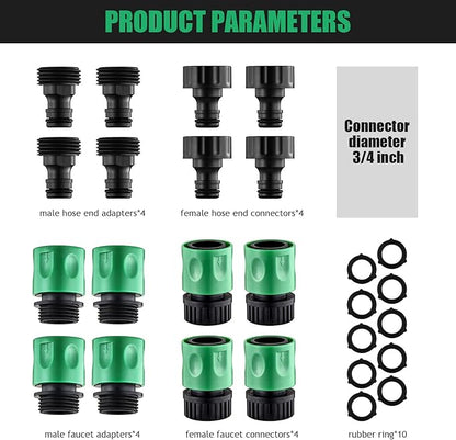 16 Pieces Garden Water Hose Quick Connectors, 3/4 Inch GHT Plastic Water Hose Fittings Male and Female, Quick Connect Hose Fittings for Garden Hose Quick Connector with 10 Pieces Rubber Washer