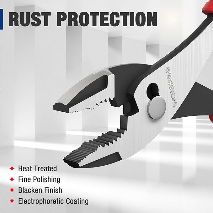WORKPRO 6” Slip Joint Pliers Tool, Large Soft Grip,Rust Prevention Finish, 3-Zone Serrated Jaw Forged from High Carbon Steel for Maximum Grip