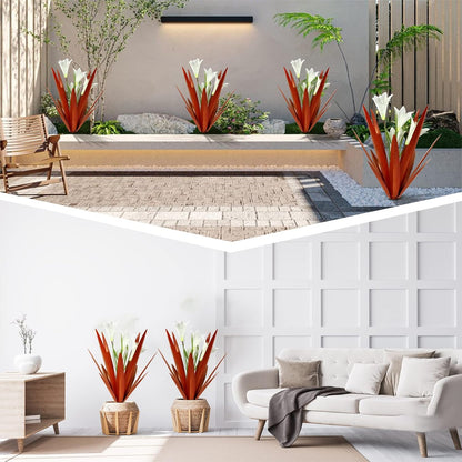 Homight Metal Agave Plant Outdoor Decoration Lily Mexican Yard Art Garden Gift Home Decor Hand Painted Metal Agave Garden Yard Statue, Outdoor Lawn Ornaments (2 Big White Lilies)