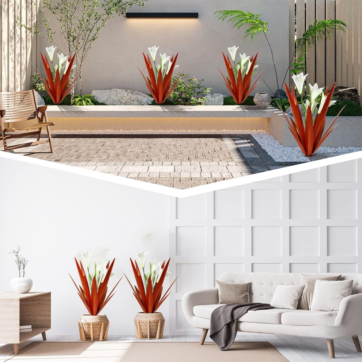 Homight Metal Agave Plant Outdoor Decoration Lily Mexican Yard Art Garden Gift Home Decor Hand Painted Metal Agave Garden Yard Statue, Outdoor Lawn Ornaments (3 Big White Lilies)