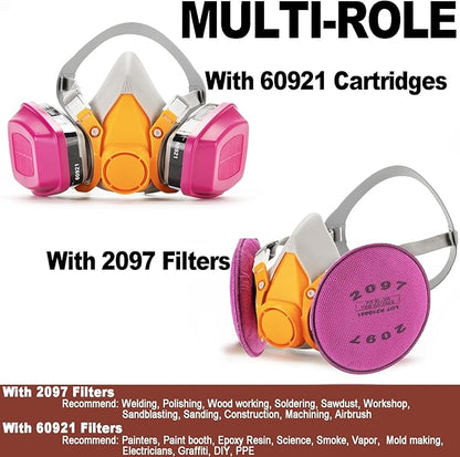 RANKSING Respirator Mask with Filters and Glasses to Against Dust Gases Fumes in Painting Spraying Sanding Orange/Pink