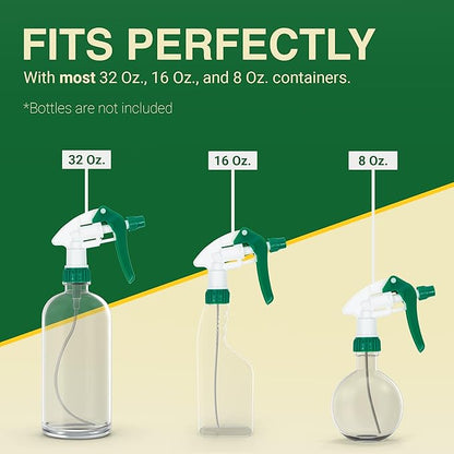 Heluva Green Spray Bottle Nozzle Replacement, Bottle Tops Only - Sprayer Nozzle Triggers for Heavy Duty, Commercial, Home Cleaning Solutions - Fits 8,16,24,32 oz Plastic & Glass Bottles, Green 3 pack