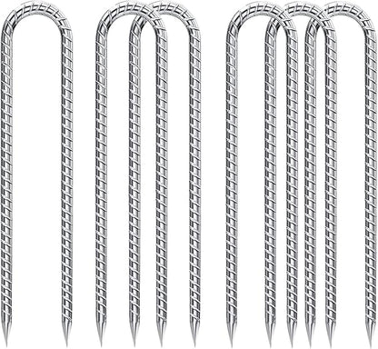 Rebar-Stakes-12-Inch-Galvanized, U Hook Trampoline Stakes 6 Pack Ground Anchors Tent Stakes Heavy Duty for Plants Anti-Rust Landscape Fabric Stakes Artificial Turf