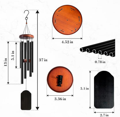 Memorial Wind Chime Personalized with Name & Date, in Loving Memory - Sympathy Gifts - Keepsake Loss of Beloved One - Listen to The Wind and Think of Me Wind Chime - Black