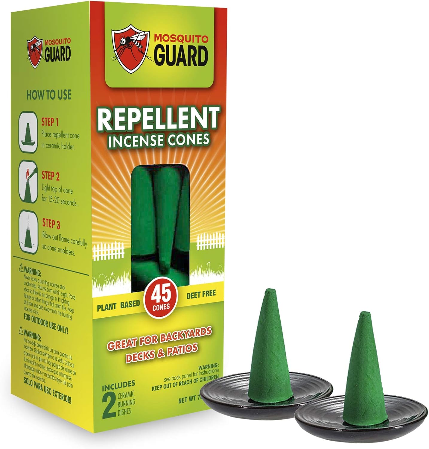 Mosquito Guard 45pcs Mosquito Repellent Incense Cone with 2 Ceramic Dishes - Mosquito Repellent for Patio – No Deet Plant Based Mosquito Repellent Outdoor