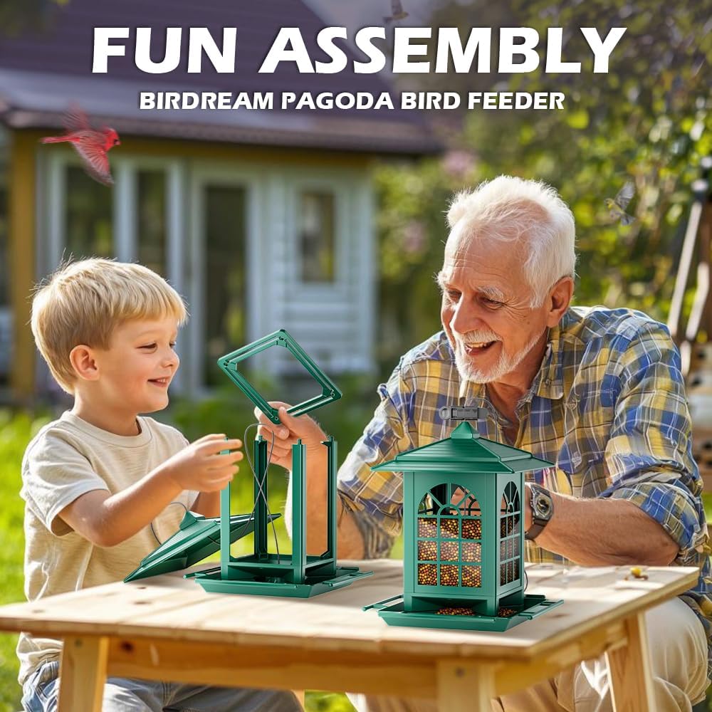 Birdream 2 Pack Bird Feeders for Outdoors Hanging - 7LB Total Capacity Classic Courtyard Design Fun Assembly Large Bird Feeder, Attracting Wild Birds Cardinals Goldfinches Sparrows - Green