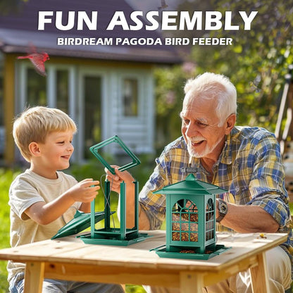 Birdream 2 Pack Bird Feeders for Outdoors Hanging - 7LB Total Capacity Classic Courtyard Design Fun Assembly Large Bird Feeder, Attracting Wild Birds Cardinals Goldfinches Sparrows - Green