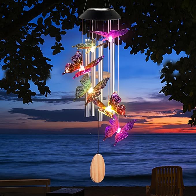 Butterfly Decorative Mobiles Gifts, Solar Butterfly Wind Chimes, Gifts for Mom, Women, Grandma, Garden Courtyard Lawn Decor, Thanksgiving Gift