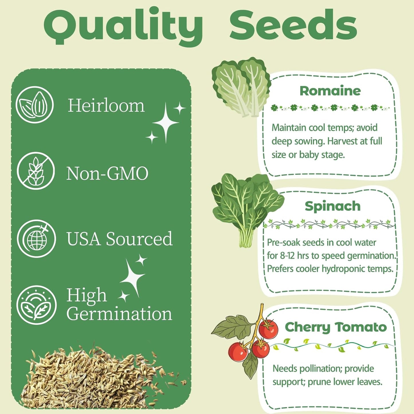 Salad Seed pod Kit for AeroGarden, Includes Spinach/Romaine Lettuce/Cherry Tomato Seed - Hydroponics Supplies for Most Brands 8-POD