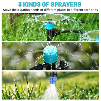 230FT Drip Irrigation System, Quick Connector Automatic Garden Watering System with Adjustable Misting Nozzle Sprinkler, 1/4 inch Blank Distribution Tubing Watering Drip Kit for Greenhouse Patio Lawn